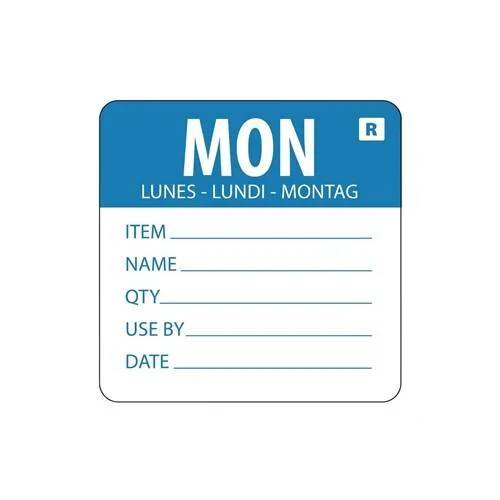 Etiquette Alimentaire Amovible "Lundi" - Lot de 500 - Vogue Retour Gratuit