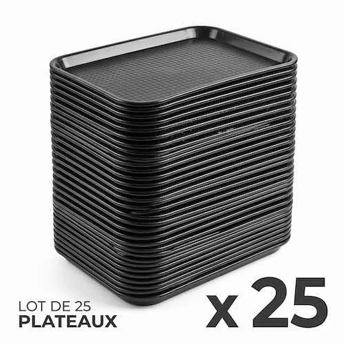 Vente Flash Lot de 25 Plateaux de Restauration Rapide en Plastique Noir – 450 x 350 mm
