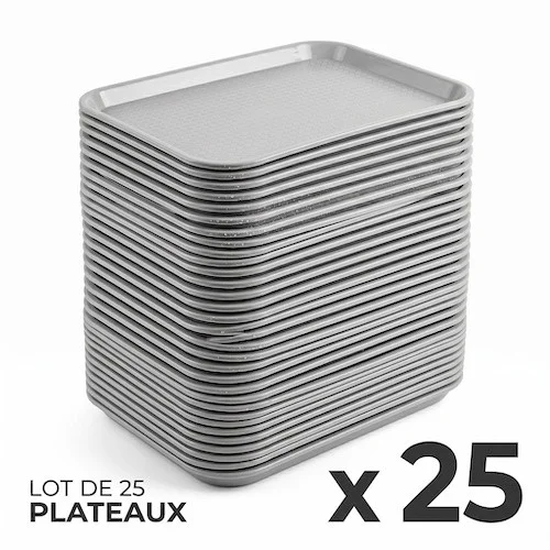 Top Vente Lot de 25 Plateaux Fast Food Gris Surface Antidérapante – 350 x 450 mm