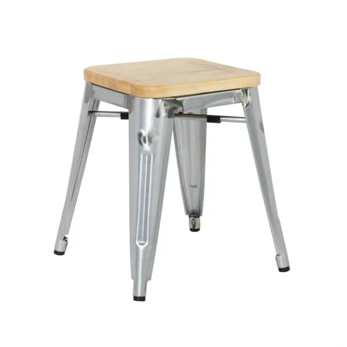 Offre Spéciale Tabourets bas de bistro avec assise en bois - Lot de 4 - Bolero