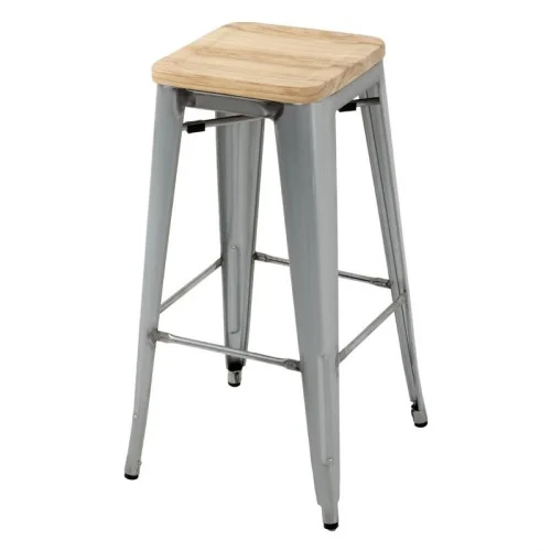 Lot De 4 Tabourets Hauts Bolero Bistro – Acier Galvanisé Et Assise Frêne Affaire À Saisir