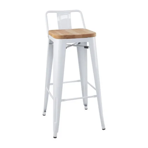 Lot De 4 Tabourets Hauts Bolero Bistro – Acier Blanc Et Assise Bois De Frêne Satisfait Ou Remboursé