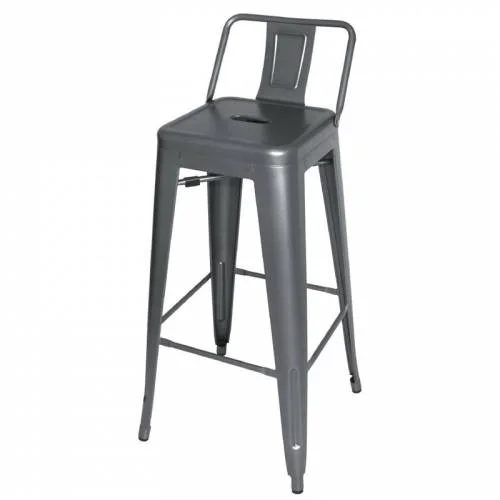 Tabourets hauts Bistro en acier gris métal avec dossier (lot de 4) - Bolero Quantité Limitée