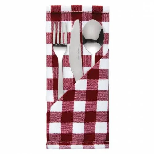 Prix Réduit Lot de 10 - Serviettes à carreaux rouges en polyester - Mitre Comfort Gingham