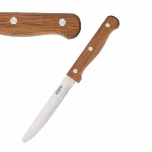 Bon Marché Couteaux à steak arrondis 215mm - Lot de 12 - Olympia bois