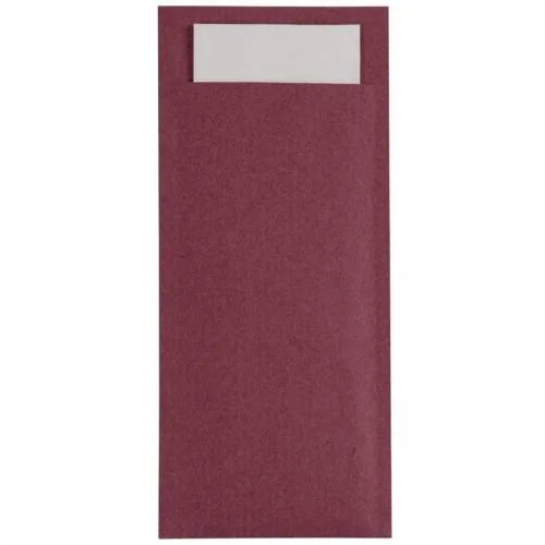 Pochettes à couverts bordeaux avec serviette blanche - Lot de 500 - Europochette Acheter Direct