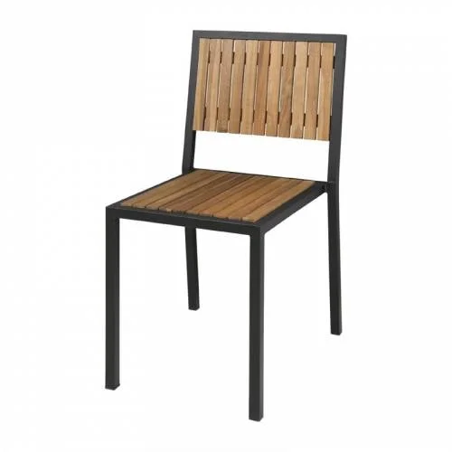 Nouvelle Collection Chaises acier et bois d'acacia (lot de 2), design urbain et naturel, empilables, usage intérieur/extérieur - Bolero