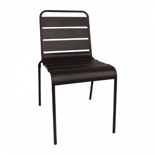 Chaises à lattes en acier noires (lot de 4), résistantes rouille et intempéries, empilables, intérieur/extérieur- Bolero Promotion