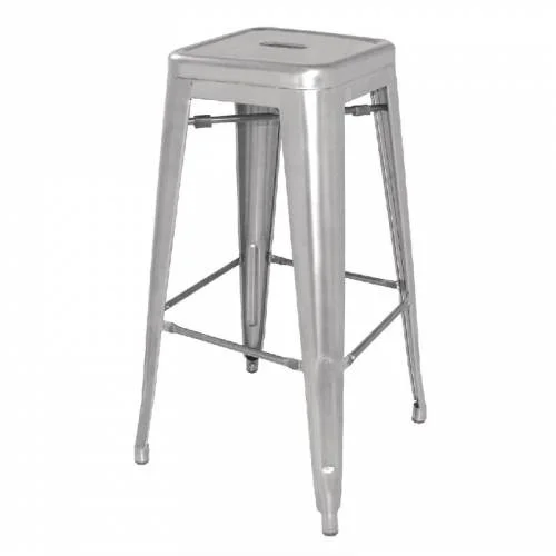 Tabourets bistro hauts en acier galvanisé gris argenté (lot de 4) -Bolero Soldes