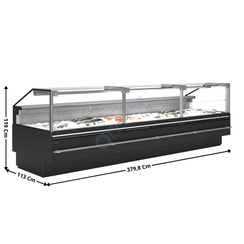Vente Directe Vitrine Réfrigérée 379,8 Cm Spécial Poissonnerie Modèle SOCA 1100 – Avec Lit de Glace – TEFCOLD | SOCAF37590B | TEFCOLD