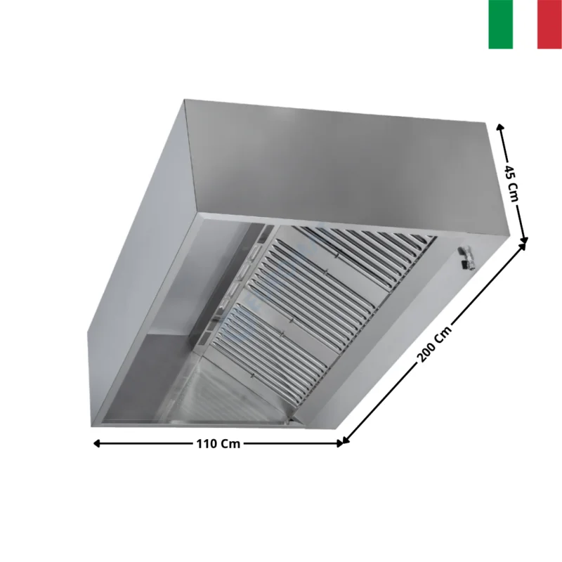 Hotte statique L. 2000 – Profondeur 1100 Série CUBIQUE | DLHC1120S | DYNASTEEL Certifié