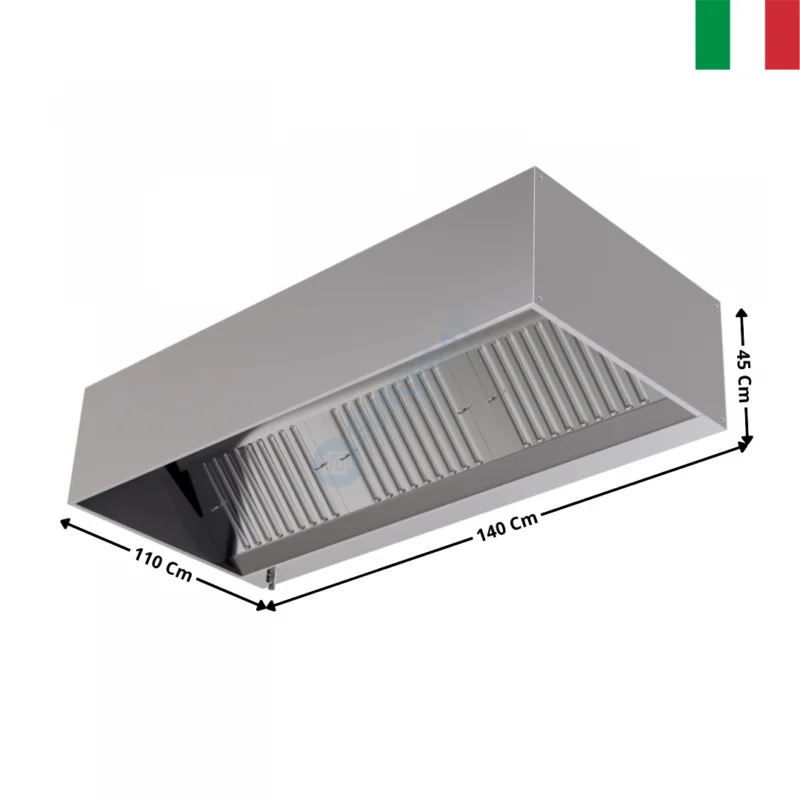 Hotte statique L. 1400 – Profondeur 1100 Série CUBIQUE | DLHC1114S | DYNASTEEL Expédié Aujourd’hui