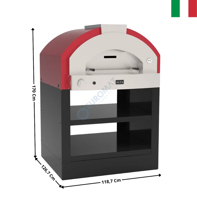 Four à Pizza Gaz 8 Pizzas Ø 26 cm – 500°C – Antique Red – Série QUICK | FPQ4PBMGRI+AR | ALFA FORNI Top Vente