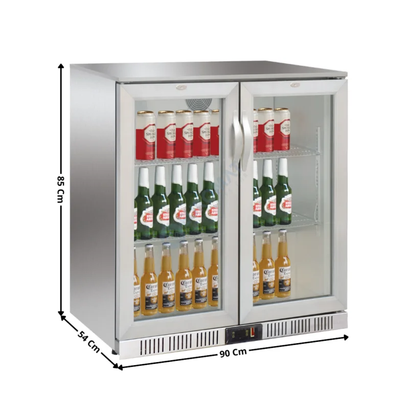 Arrière de bar Inox – 2 portes vitrées battantes 198 L. | LG198BD | DUKERS Prix Cassé