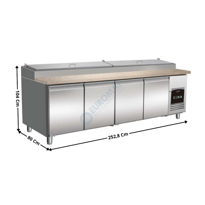 Super Prix Meuble à pizza réfrigérée – 4 portes pleines 400x600 – 12 x GN1/3 – Dessus Granit | 74500450 | COMBISTEEL