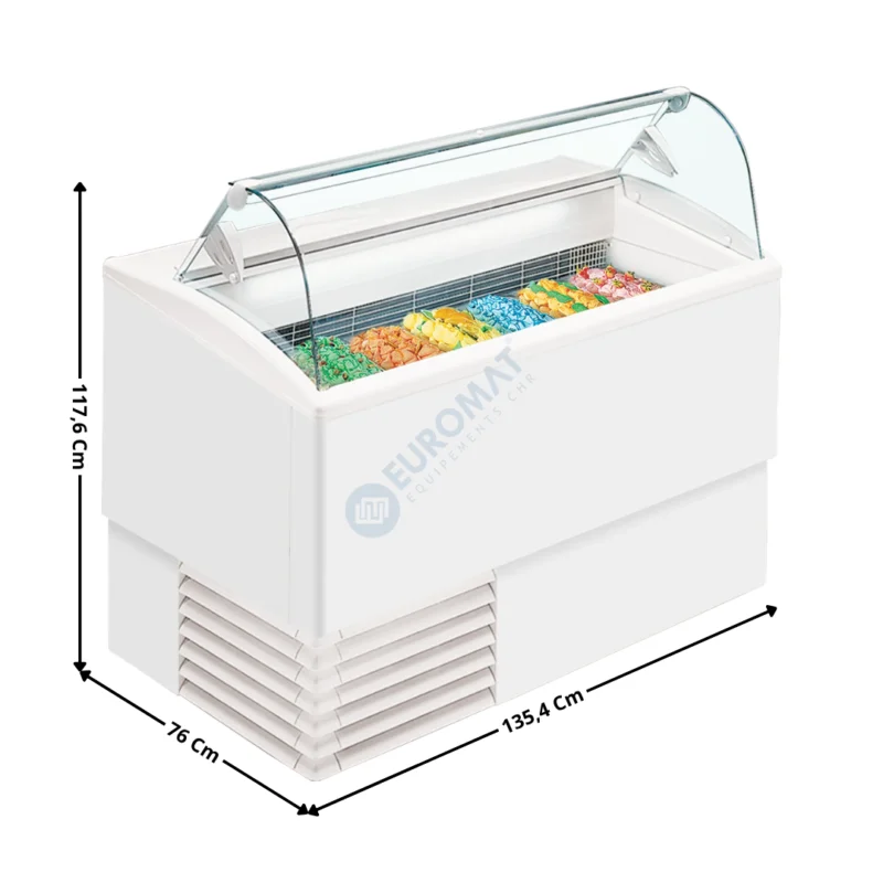 Vitrine 135,4 cm spécial à crèmes glacées / 7 Bacs – Vitre Incurvée | ISETTA7LX | ISA Solde