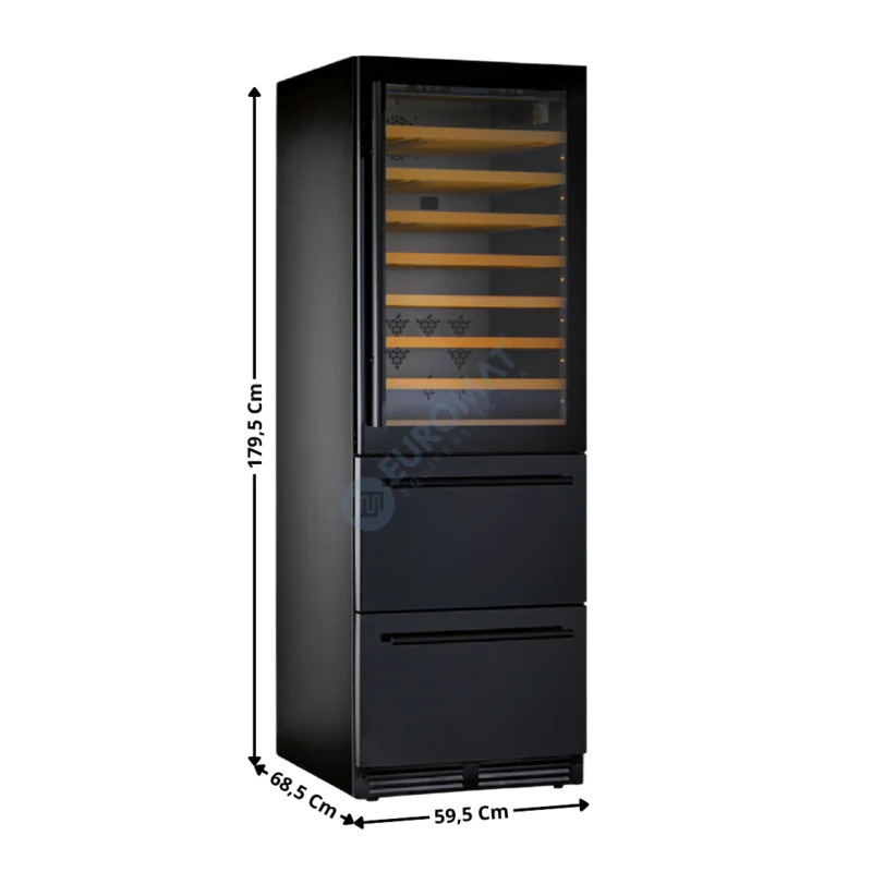 Cave à vin – 141 Bouteilles – Double température à porte vitrée + Tiroirs – Coloris Noir | KDW1901TB | HOREKUS Usine Directe