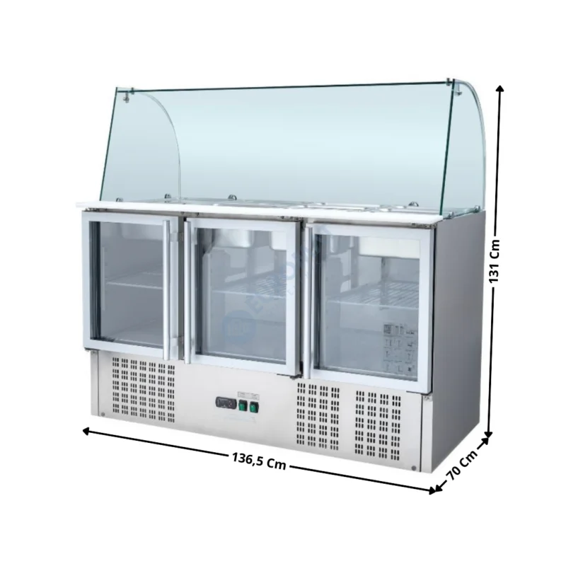 Saladette réfrigérée vitrée – 3 portes vitrées – GN1/1 – Gamme ECO | DLSH903GCG | DYNASTEEL Dernier Modèle