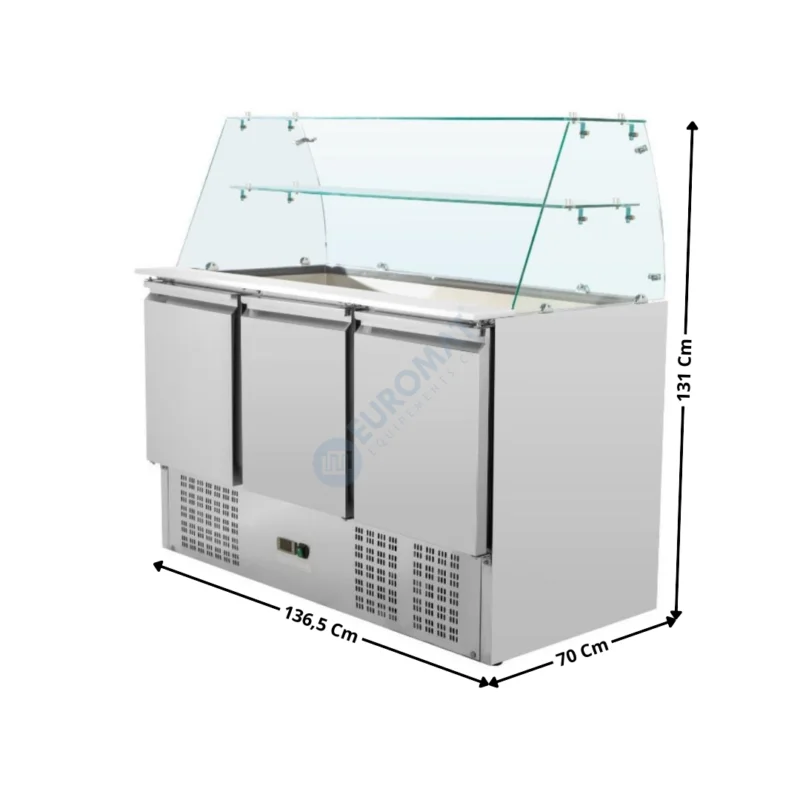 Saladette réfrigérée vitrée – 3 portes pleine – GN1/1 – Gamme ECO | DLSH903SQ | DYNASTEEL Nouveauté