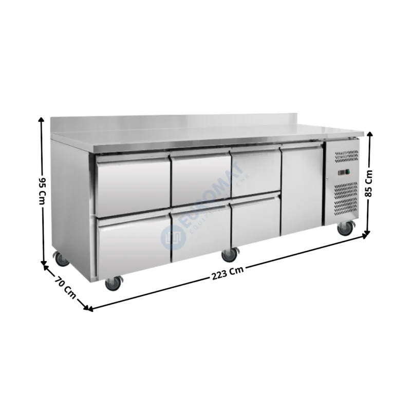 Meuble table réfrigérée positive – 1 porte pleine + 6 tiroirs plein – GN1/1 – Gamme ECO | DLGNH4260TN | DYNASTEEL Top Vente