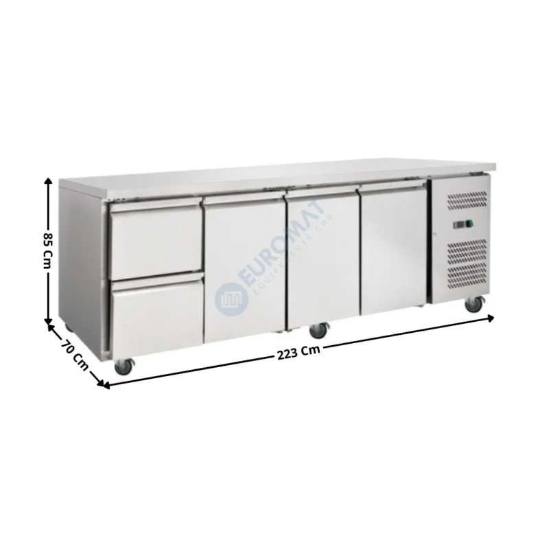 Meuble table réfrigérée positive – 3 portes pleine + 2 tiroirs – GN1/1 – Gamme ECO | DLGNH4120TN | DYNASTEEL Offre Du Jour