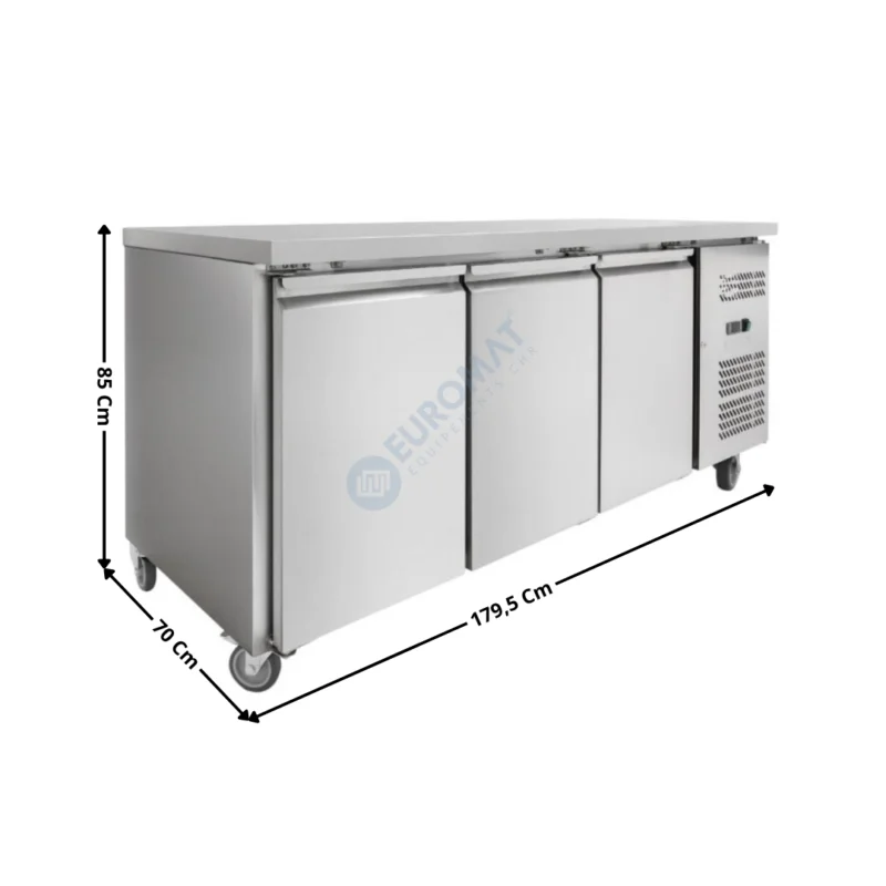 Meuble table réfrigérée positive – 3 portes pleine – GN1/1 – Gamme ECO | DLGNH3100TN | DYNASTEEL Meilleur Choix