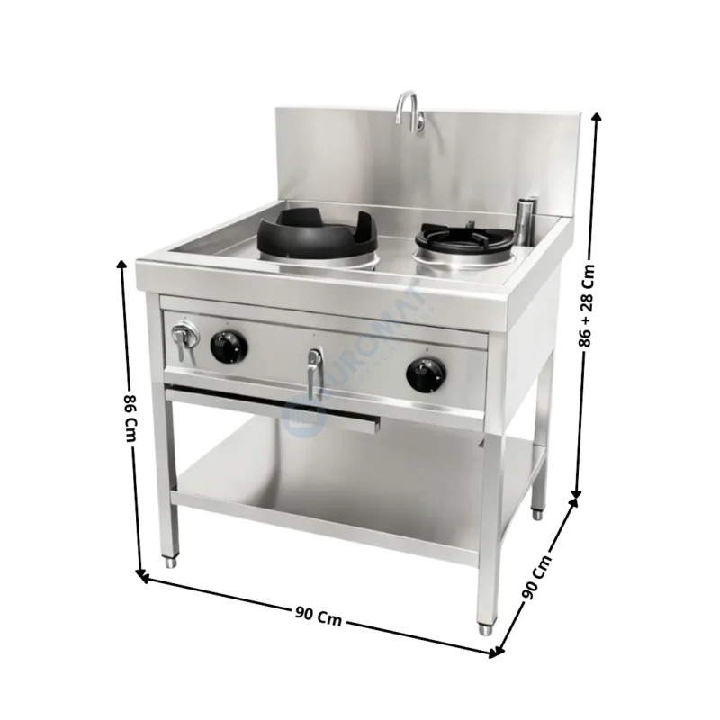 Fourneau Wok 2 Brûleurs avec Robinet – Série ECO | THW1V1 | SKYRAINBOW Nouveauté
