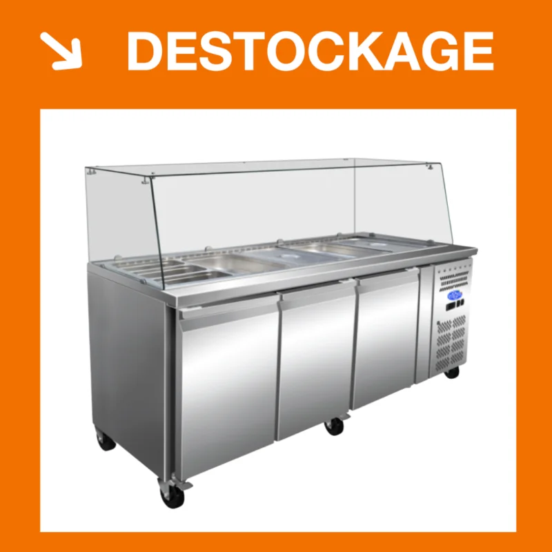 Saladette réfrigérée vitrée – 3 portes pleines TOP – 5 x GN1/1 | CB3100GTAC | ATLAS COLD Vente Directe