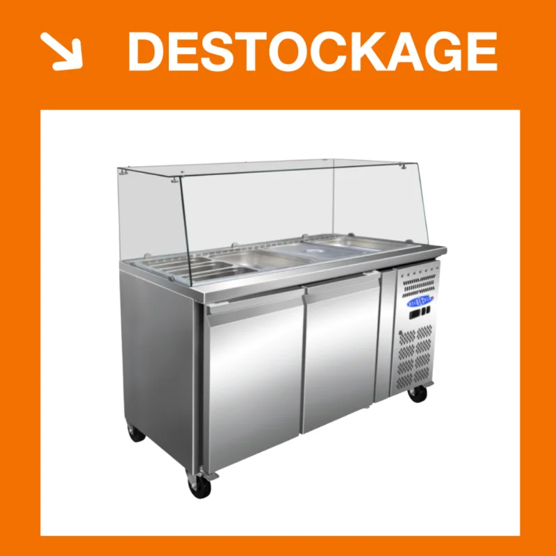Dernier Modèle Saladette réfrigérée vitrée – 2 portes pleines TOP – 4 x GN1/1 | CB2100GTAC | ATLAS COLD