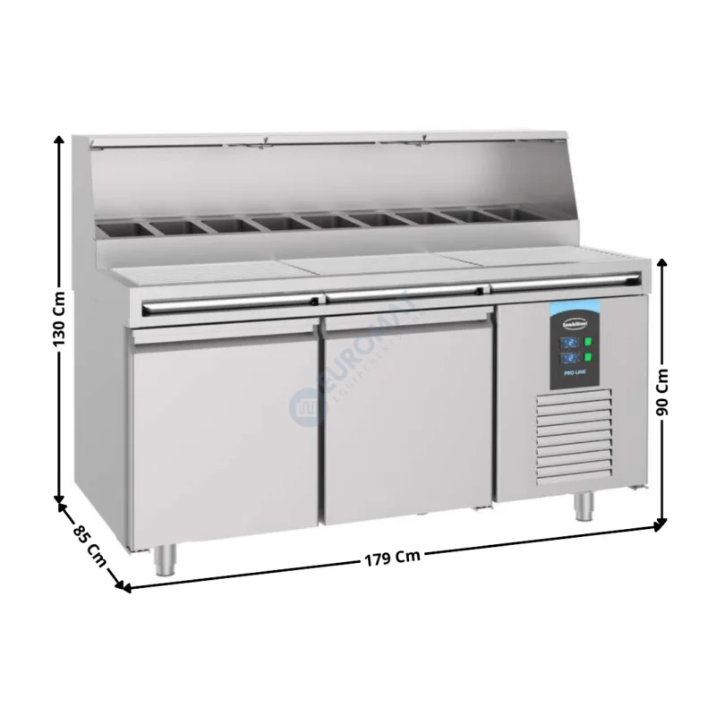 Meuble à pizza réfrigérée – 2 portes pleines 400x600 – 9 x GN1/3 – Dessus Grilles | 74895300 | COMBISTEEL Offre Exclusive