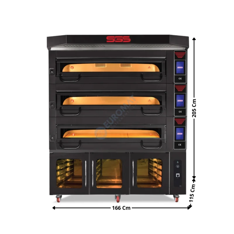 Four de Boulangerie/Pâtisserie 3 x 1240x840 – Sol en Pierre Réfractaire / Système Vapeur / Armoire de Fermentation & Hotte | MT12002B | SGS GASTRO INTERNATIONAL Quantité Limitée