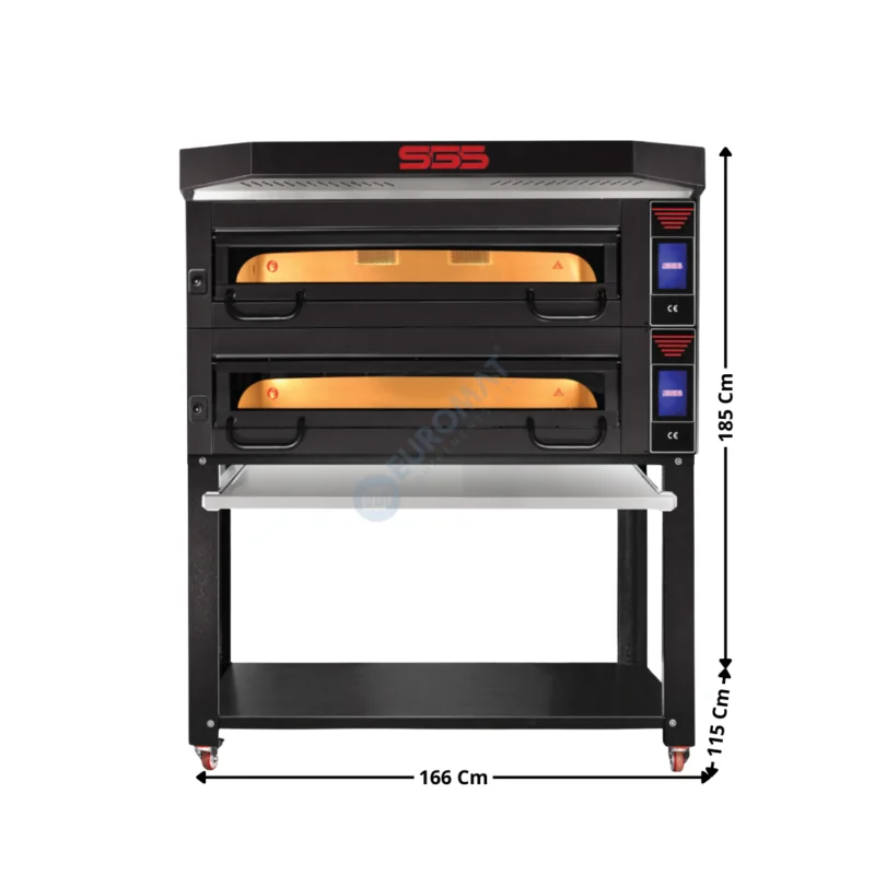 Remise Four de Boulangerie/Pâtisserie 2 x 1240x840 – Sol en Pierre Réfractaire / Système Vapeur / Support & Hotte | MD12001B | SGS GASTRO INTERNATIONAL