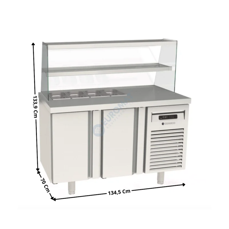 Dernier Modèle Saladette réfrigérée vitrée 2 portes GN1/1 TOP – 4 x GN1/3 | MFK70135 | CORECO