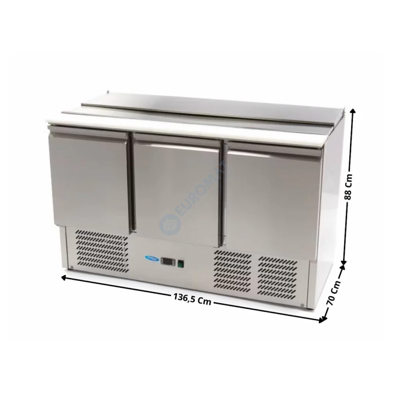 Offre Limitée Meuble saladette réfrigérée – 3 portes pleines GN1/1 + Capacité Sup. 4 x GN1/1 | 09400415 | MAXIMA