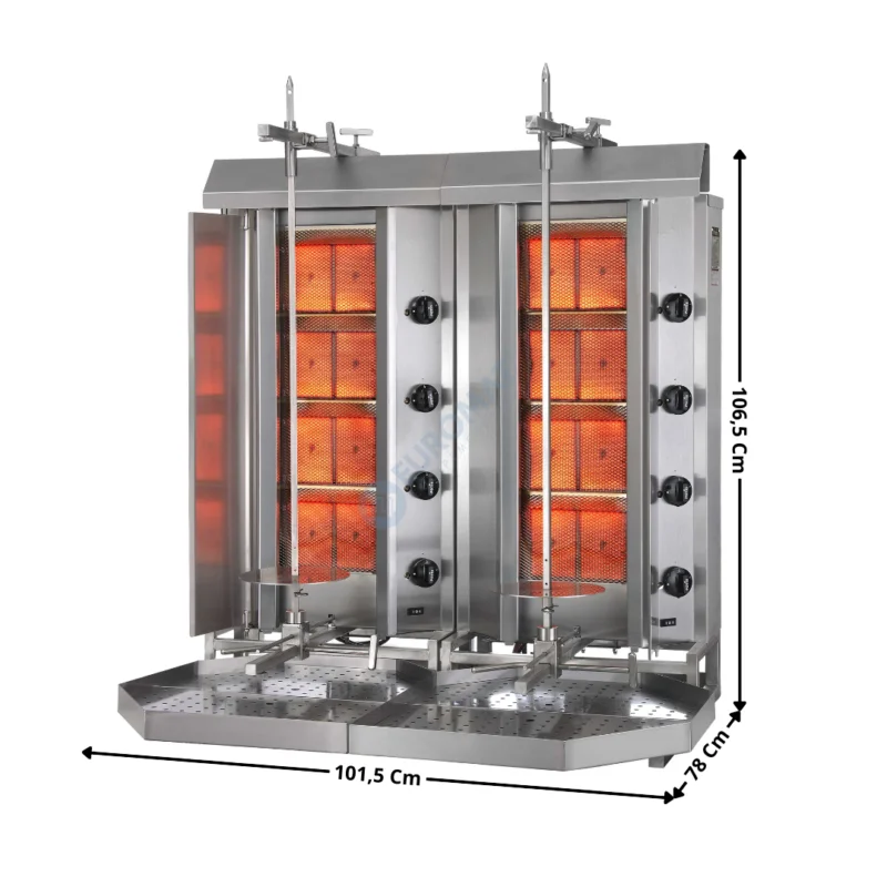Commander Vite Machine à Kebab 4+4 zones HP Gaz avec Déflecteurs G+D – Premium Series | 2XRSMUGD4+ACPT0901 | POTIS