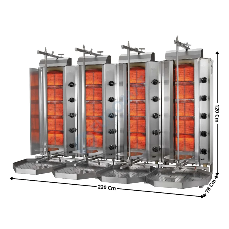 Machine à Kebab 5+5+5+5 zones HP Gaz avec Déflecteurs G+D – Premium Series | 4XRSMUGD5+ACPT0902 | POTIS Populaire