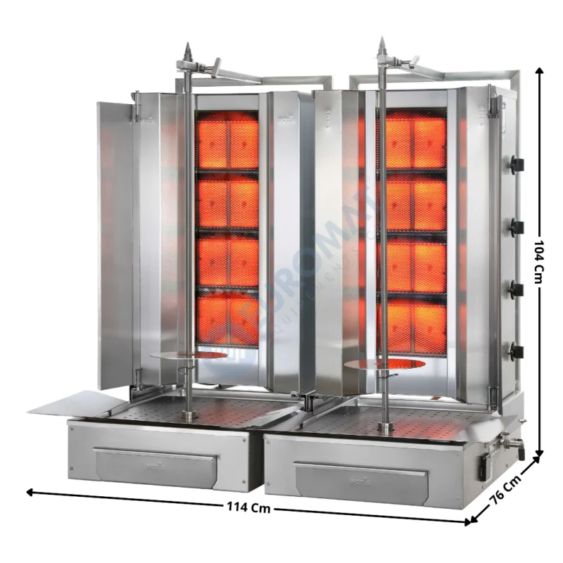 Machine à Kebab 4+4 zones HP Gaz avec Déflecteurs G+D – Premium Series | 2XFGD4S+ACPT0901 | POTIS Offre Du Jour