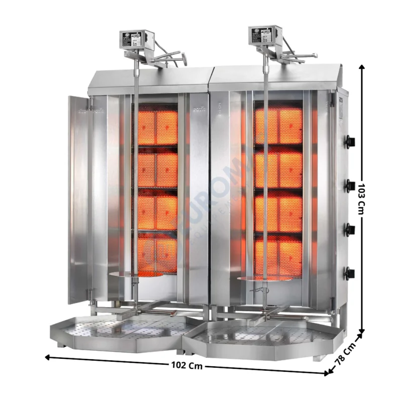 Machine à Kebab 4+4 zones HP Gaz avec Déflecteurs G+D – Premium Series | ZGD4+ACPT0901 | POTIS Achetez Aujourd’hui