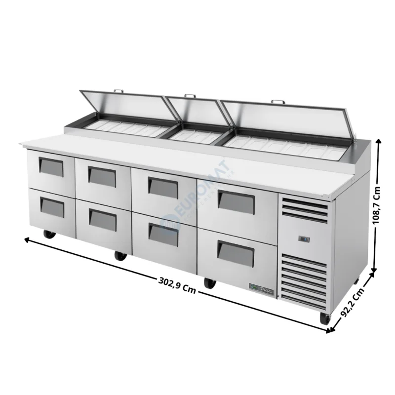 Authentique Meuble à Pizza Haut Rendement – 8 tiroirs – 15 x GN1/3 – Premium Series | TPPAT119D8HC | TRUE