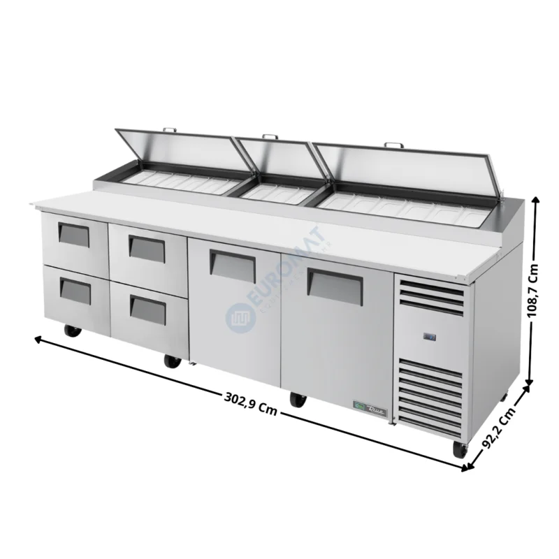 Usine Directe Meuble à Pizza Haut Rendement – 2 portes pleine4 tiroirs – 15 x GN1/3 – Premium Series | TPPAT119D4HC | TRUE