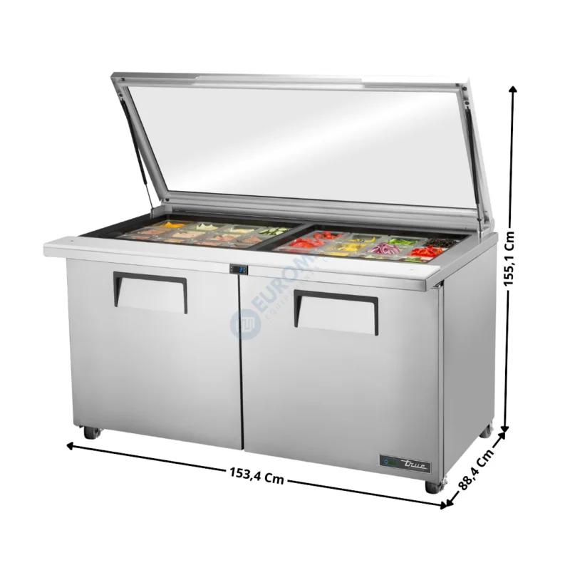Saladette Haut Rendement – 2 portes pleine – 24 x GN1/6 / Capot en Verre – Premium Series | TSSU6024MBSTFGLIDHC | TRUE Authentique