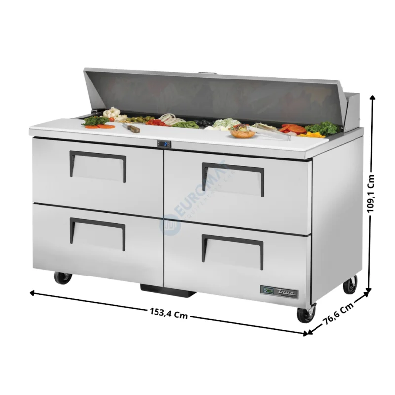 Saladette Haut Rendement – 4 tiroirs – 16 x GN1/6 – Premium Series | TSSU6016D4HC | TRUE Populaire