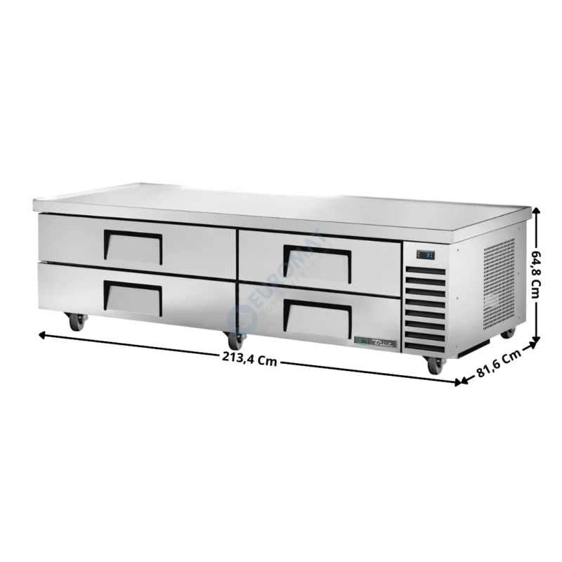 Achat Immédiat Soubassement réfrigérée positive 213,4 Cm – 2 tiroirs 2 x GN1/1 + 2 tiroirs 3 x GN1/1 « Série TRCB » – Premium Series | TRCB8284HC | TRUE