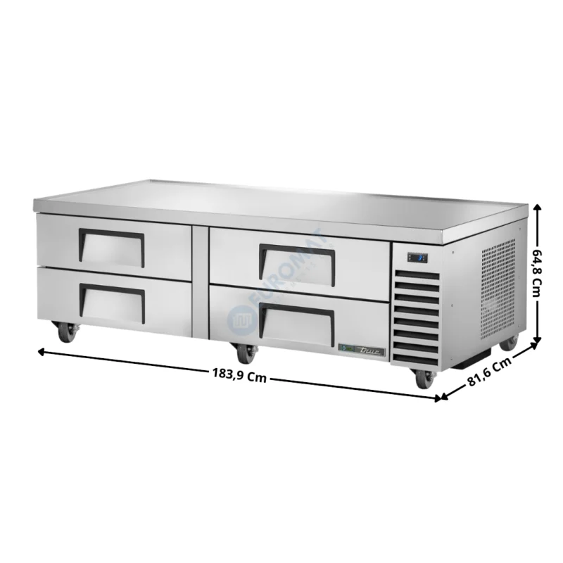 Soubassement réfrigérée positive 189,9 Cm – 4 tiroirs 2 x GN1/1 « Série TRCB » – Premium Series | TRCB72HC | TRUE Offre Exclusive