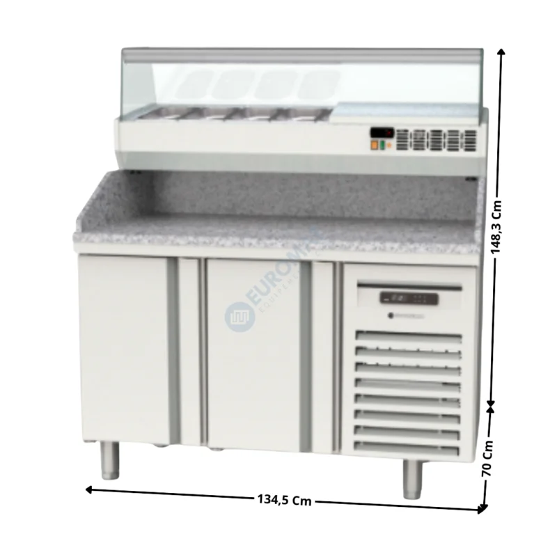 Livraison Gratuite Meuble à pizza dessus granit 2 portes + Vitrinette L. 135cm – 5 x GN1/4 H. 150mm | MR70135P+EI13514 | CORECO