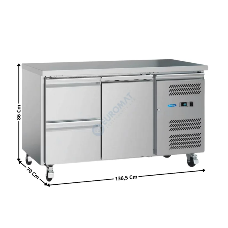 Petit Prix Meuble table réfrigérée / positive – 1 porte pleines GN1/1 + 2 tiroirs GN1/1 | 09400400+1xS2D | MAXIMA