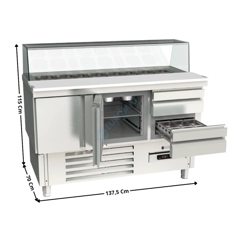 Vente Directe Saladette réfrigérée vitré 2 portes + 2 tiroirs GN1/1 TOP – 3 x GN1/1 + 6 x GN1/9 | MFS140C+1X562451 | CORECO