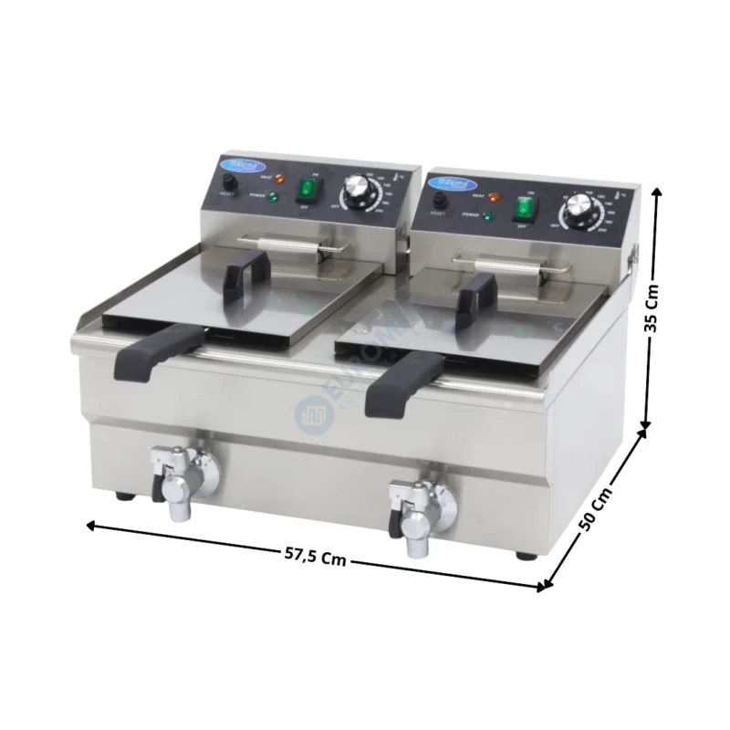Friteuse électrique 10+10L. avec Vidange – A poser – Série économique | 09365229 | MAXIMA Usine Directe