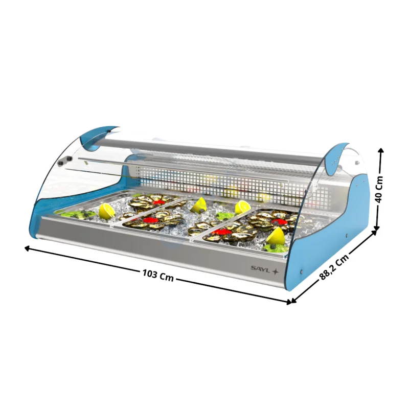 Populaire Vitrine à Poissons de Comptoir 103 Cm / 3 x GN1/1 H65 / Bleu – Série Premium | VX3P | SAYL