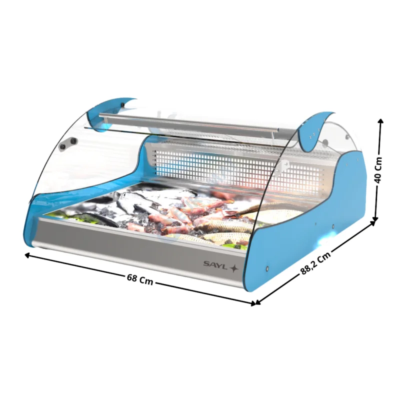 Offre Spéciale Vitrine à Poissons de Comptoir 68 Cm / 2 x GN1/1 H65 / Bleu – Série Premium | VX2P | SAYL